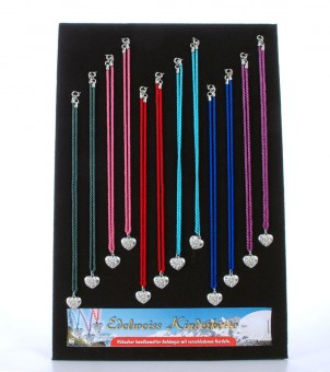 Painted Edelweiss heart pendant on cotton waxed cord. 24Pcs. 