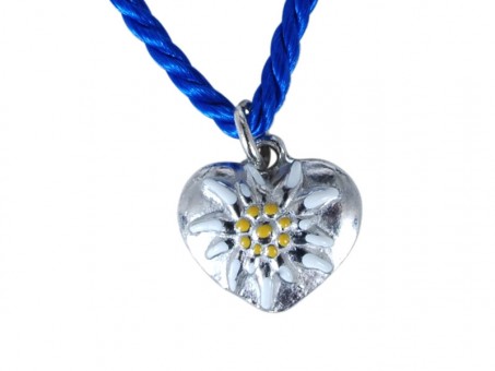 Painted edelweiss heart for children. Blue cord 
