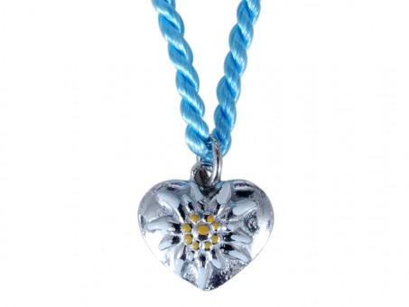 Painted edelweiss heart for children. Turquoise cord. 