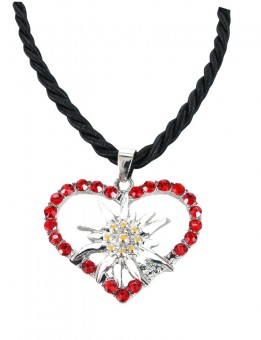 Heart pendant with zirconia and painted edelweiss. 24 Pcs. 