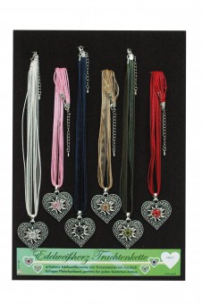 Traditional costume chain with edelweiss heart pendant 24 pc 