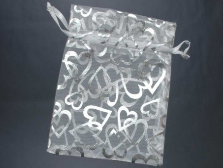 Organza gift bag. 9x12cm. Colours: white/silver. 100Pcs. 