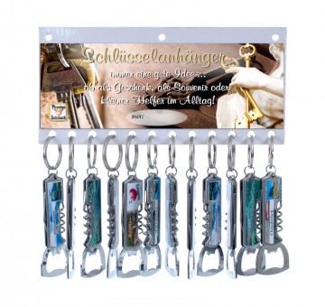 Key ring with knife, corkscrew and bottle opener. 24 Pcs. 
