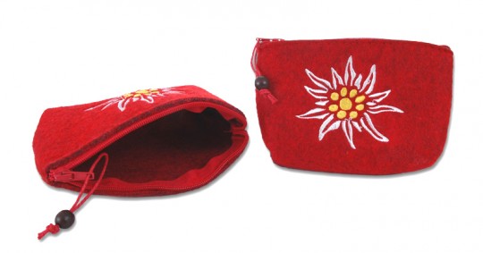 Red felt wallet with embroidered edelweiss. 12 Pcs. 