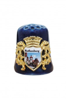 Porzellanfingerhut Kobaltblau vergoldet mit KW groß, VE:12St 