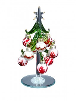 Glass Xmas tree with Xmas balls on the branches. 6 Pcs. 