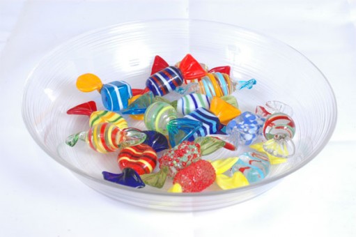 Decorative glass candy assortment in a glass bowl 45 pcs. 