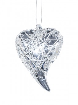 Glass Christmas heart wrapped in silver wire. 36 Pcs. 