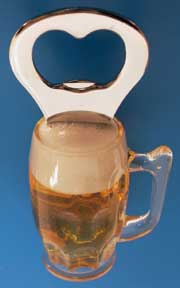 Bottle opener in form of a 1/2 liter beer mug. 