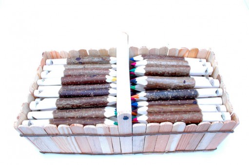 Wood pencils with integrated whistle. 100 pcs in a basket. 
