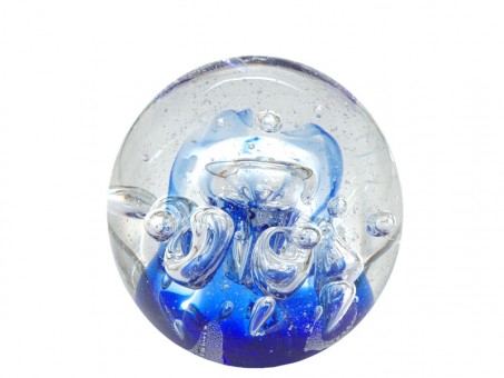 Sfera in vetro - piccola-con bolle  d'acqua su base di  blu 