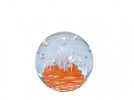 Traum-Kugel mini, orange Spirale mit weißer Blume 
