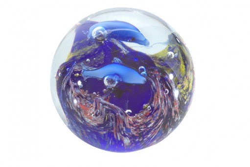 Traum-Glas-Kugel mini- blauer Boden/zwei  Delphine 