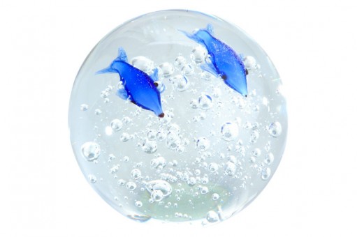 Traum-Glas-Kugel mini-Klar mit Blasen und Delphinen 