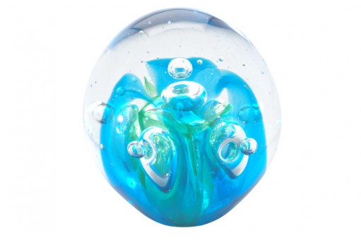 Traum-Glas-Kugel mini- blaue Welle mit grün-klaren Blasen 