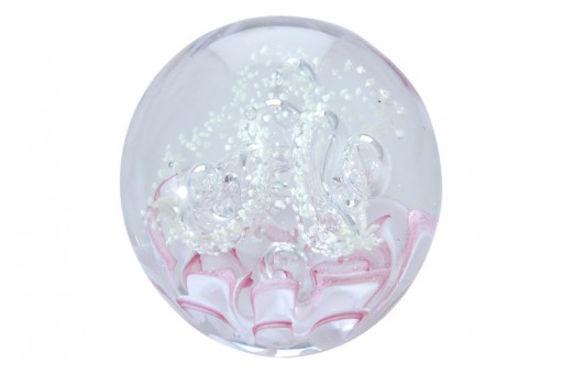 Traum-Glas-Kugel mini-rosa Blume am Grund-grün klare Blasen 