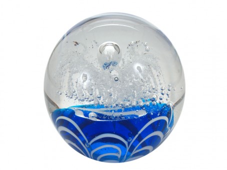 Medium dream ball - white flower over a blue bottom. 