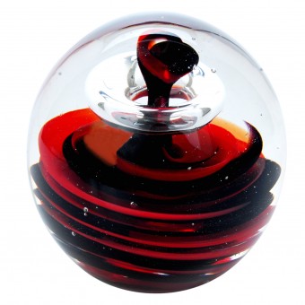 Traum-Glas-Kugel groß -dunkel rot und schwarzer Sockel 