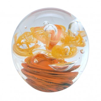 Traum-Glas-Kugel groß  orange Drehungen um eine Luftblase 