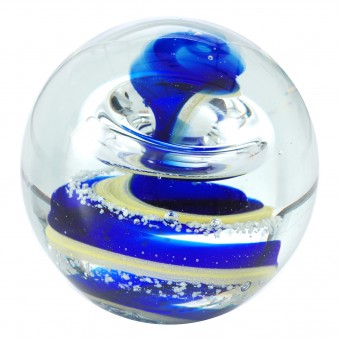 Traum-Glas-Kugel groß, blau gelbe Spirale-Nachtleuchtend 