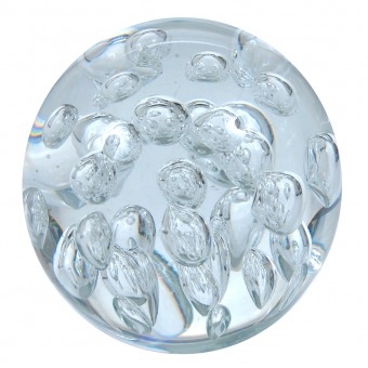 Palla di vetro grande, chiara con bolle 