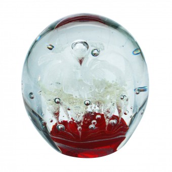 Traum-Glas-Kugel groß, roter Grund-weiße Blume nachtleuchten 