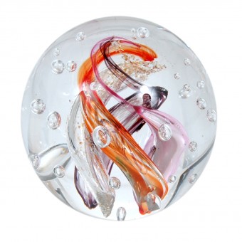 Traum-Glas-Kugel groß, klar, lila und orange wirbel 