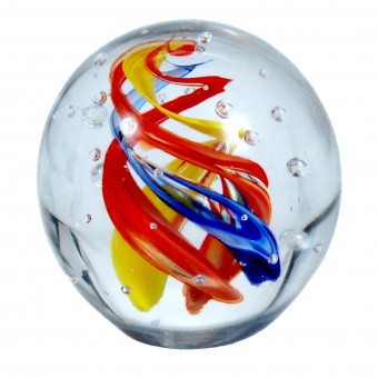 Traum-Glas-Kugel groß, klar, orange, gelbe und blaue wirbel 