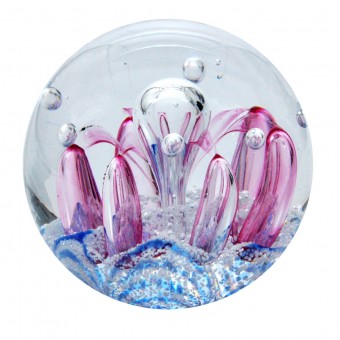 Traum-Glas-Kugel groß, blau und rosa mit blase 