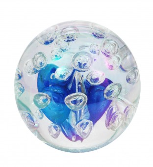 Traum-Glas-Kugel groß, klar-blaue Luftblasen mit Öleffekt 