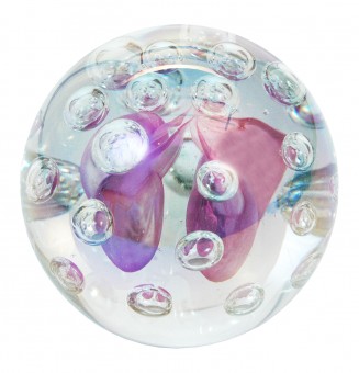 Traum-Glas-Kugel groß, klar-lila Luftblasen mit Öleffekt 
