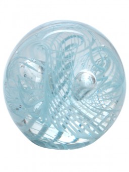 Traum-Glas-Kugel groß, klar mit blauen Wirbeln 