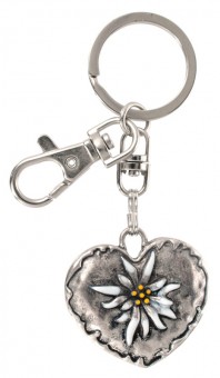 Porte-clés cœur avec edelweiss peint à la main par 24 