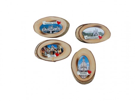 Magneti in legno di rami con motivi stampati, ovali, dimensi 