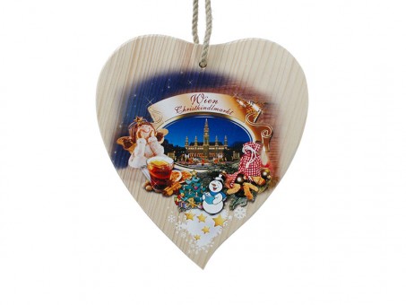 Wooden heart big with winter style VE: 12 pcs 
