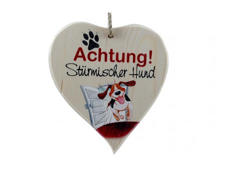Spruchherz mittel-Achtung stürmischer Hund VE:4 Stk. 