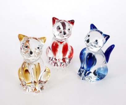 Assortment of glass cats. 24 Pcs. 