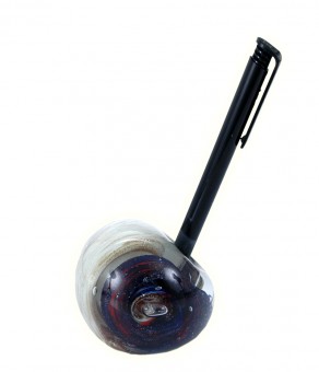 Dream ball with fountain pen in blue-red-white glass. 