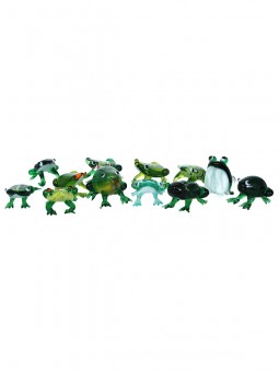 Small frogs from glass assortment with 36 pieces 