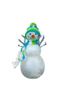 Bonhomme de neige avec écharpe tricotée vert-bleu, par 12 