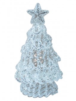 Weihnachtsbaum aus Spinnglas mit weißen Glitter. 8x4cm VE:12 