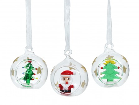 Glass Christmas figures in a ball to hang 12 pieces ass. 