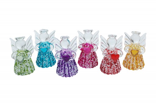 Colorful glass angels with snowflakes 36 pieces in the box 
