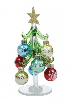Glass Christmas tree with colored balls 15 cm 12 pieces 