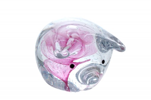 Cochon en verre clair avec des facettes roses 1 pièce 