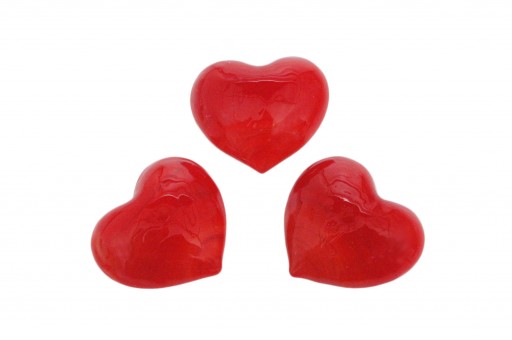 Red glass hearts.  40 pcs in a basket. 