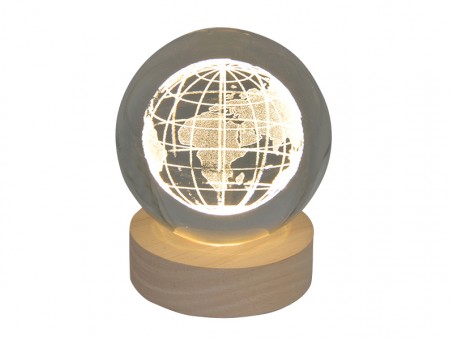 Engraved glass ball earth including wooden LED coaster1 pc 