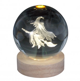 Engraved glass ball deer incl. wooden LED coaster 