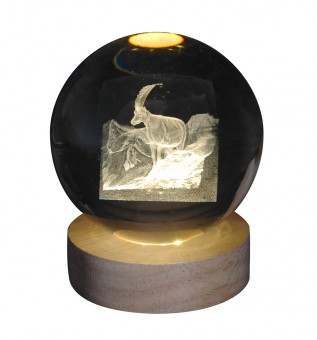 Engraved glass ball capricorn incl. wooden LED coaster 