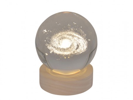 Engraved glass ball Galaxy incl. wooden LED coaster 
